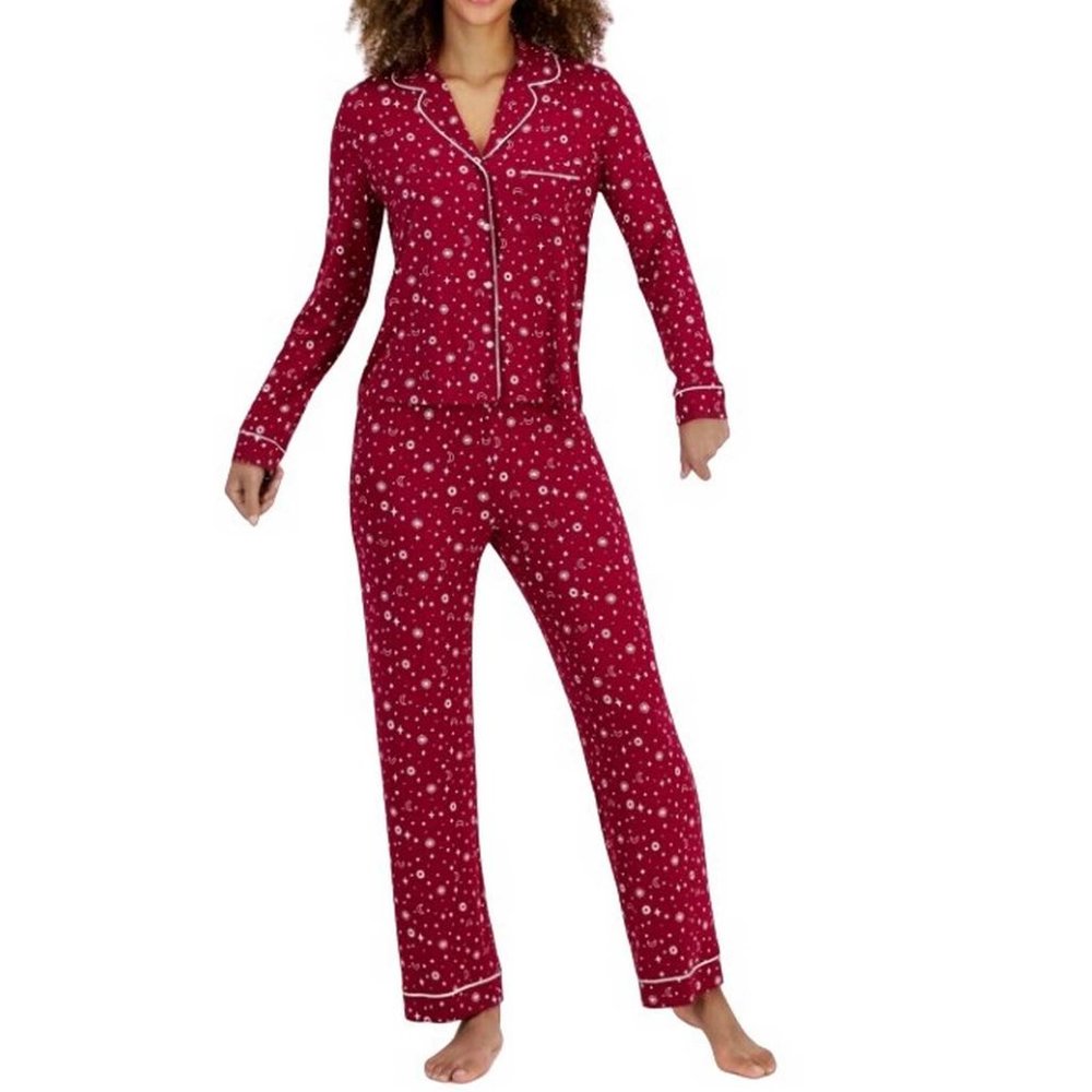Jenni Soft Notch Collar Pajama Set Plum Tart Sun & Moon SMALL (4446)